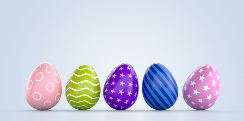 Row to easter eggs in bright folours