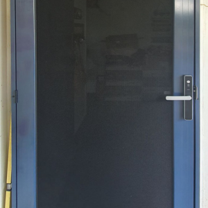 Crimsafe Ultimate door in colour Deep Ocean with Yale Security Lock installed by Davcon