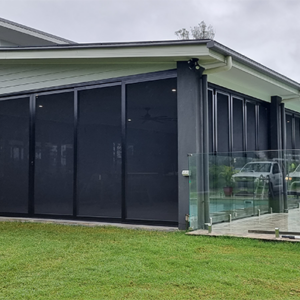 Black Crimsafe Ultimate patio enclosure installed by Davcon Security Screens